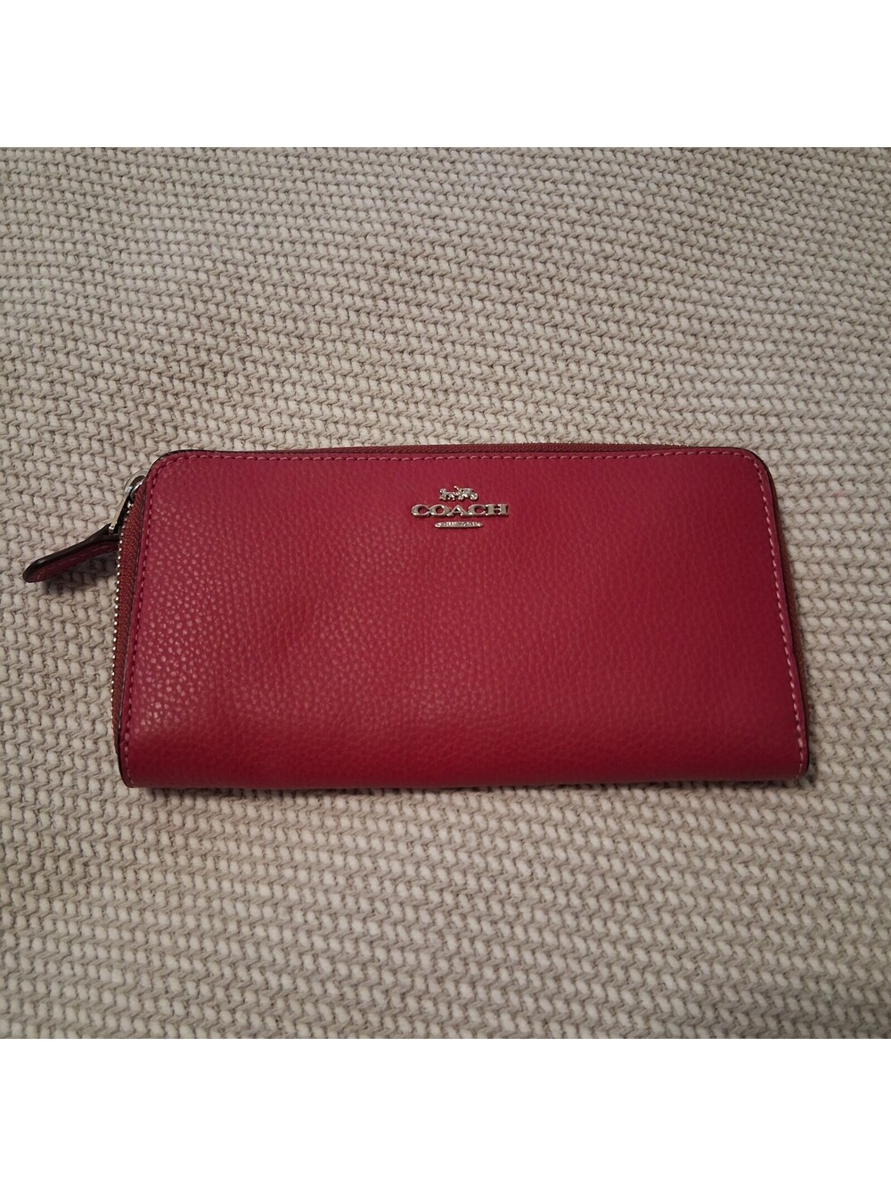 Coach Leather Accordion Zip Around Long Wallet Pink Magenta Silver Hardware